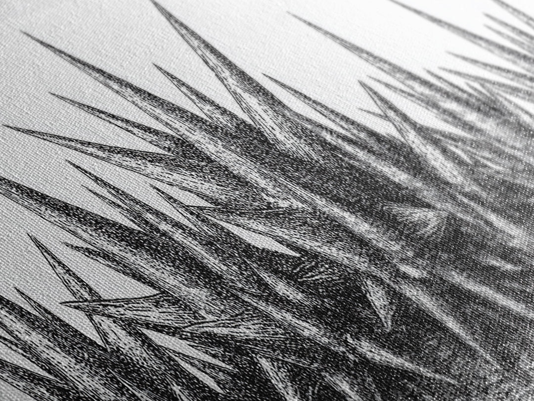 Black Spiky Crystal Landscape Wall Art, Minimalist Abstract Line Art, Monochrome Modern Wall Decor, Framed Canvas Print Gift