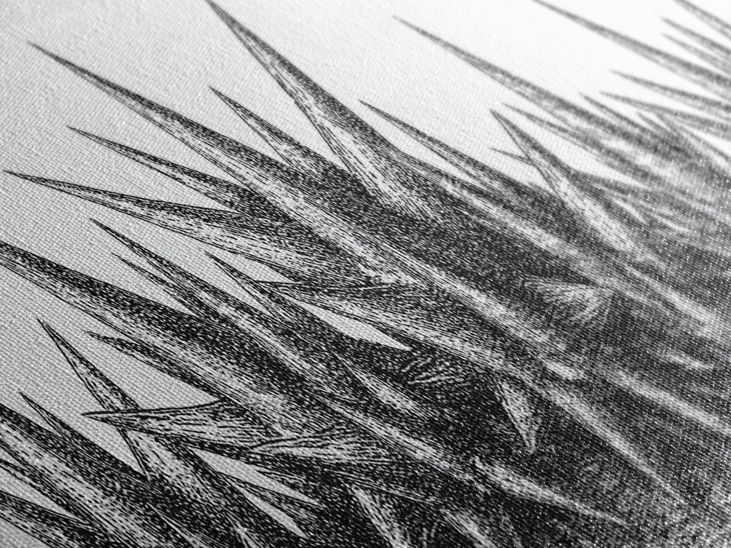 Black Spiky Crystal Landscape Wall Art, Minimalist Abstract Line Art, Monochrome Modern Wall Decor, Framed Canvas Print Gift