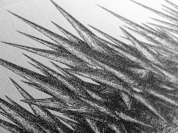 Black Spiky Crystal Landscape Wall Art, Minimalist Abstract Line Art, Monochrome Modern Wall Decor, Framed Canvas Print Gift