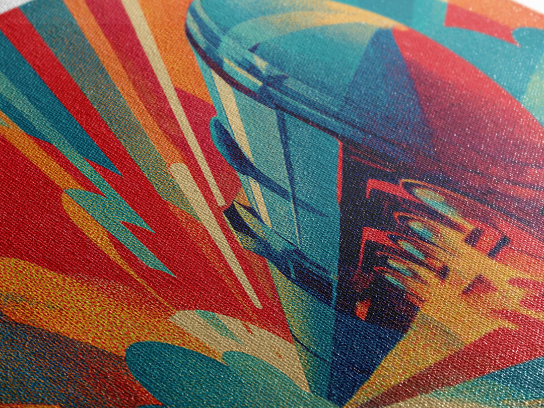 Streamlined Rocket Train Racing Past Red Sun Canvas Print, Midcentury Modern Art, Retro Futuristic Rail Poster, MCM Wall Decor