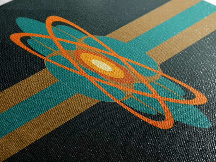 Orange And Teal Atomic Symbol Wall Art, Mid Century Modern Decor, Retro Sci Fi Poster, Space Abstract Art, Modern Art Print