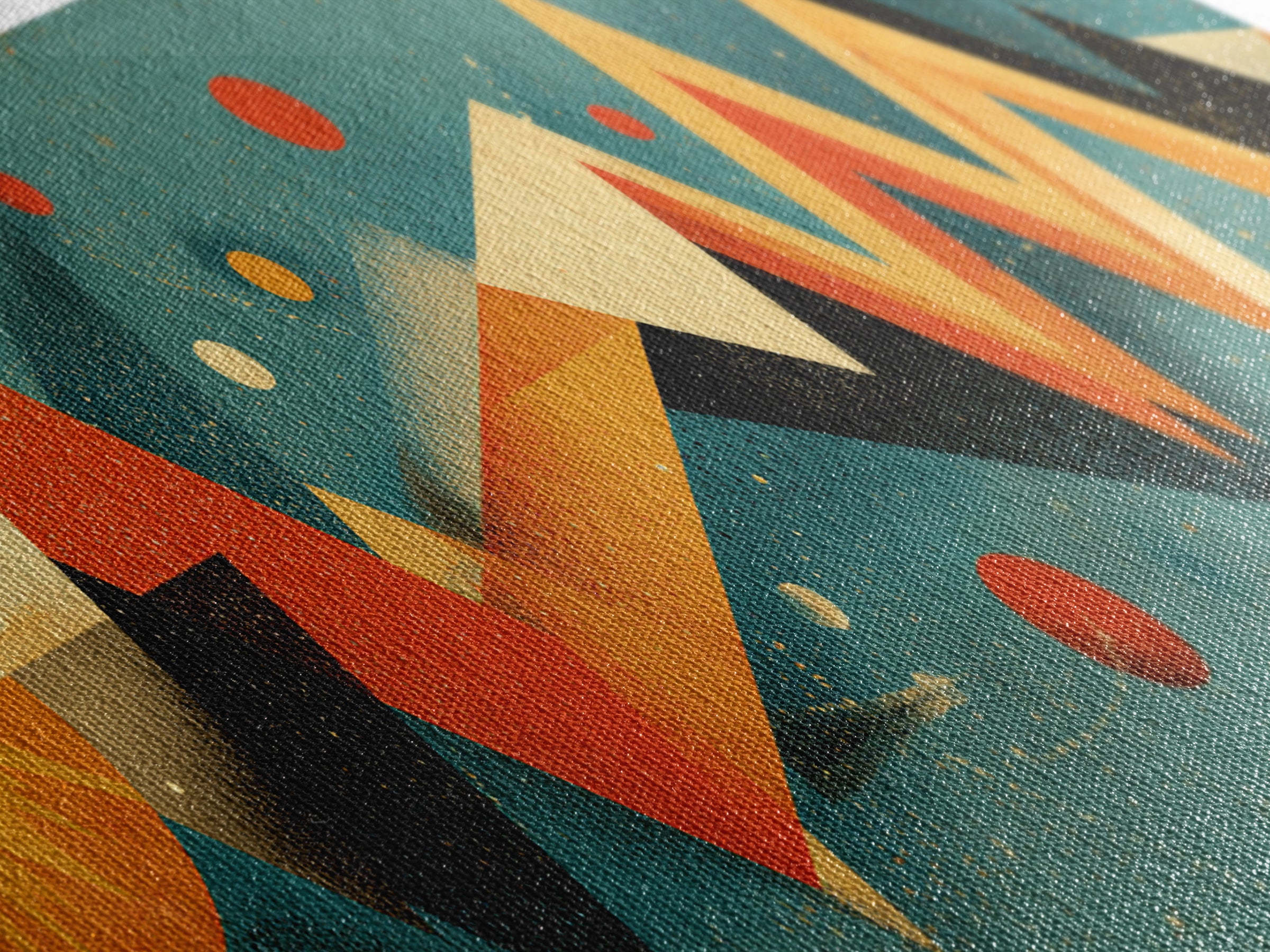 Atomic Sun Zigzag Abstract Wall Art, Mid Century Modern Geometric Print, Orange Teal Retro Decor, Bauhaus Inspired Poster