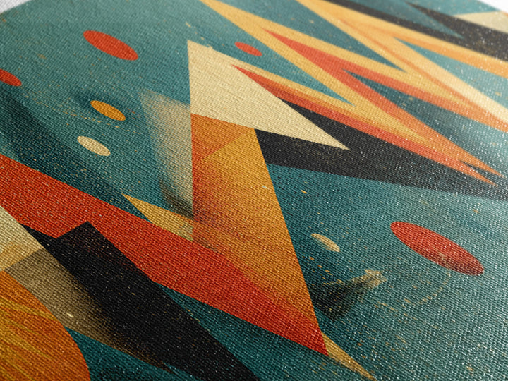 Atomic Sun Zigzag Abstract Wall Art, Mid Century Modern Geometric Print, Orange Teal Retro Decor, Bauhaus Inspired Poster