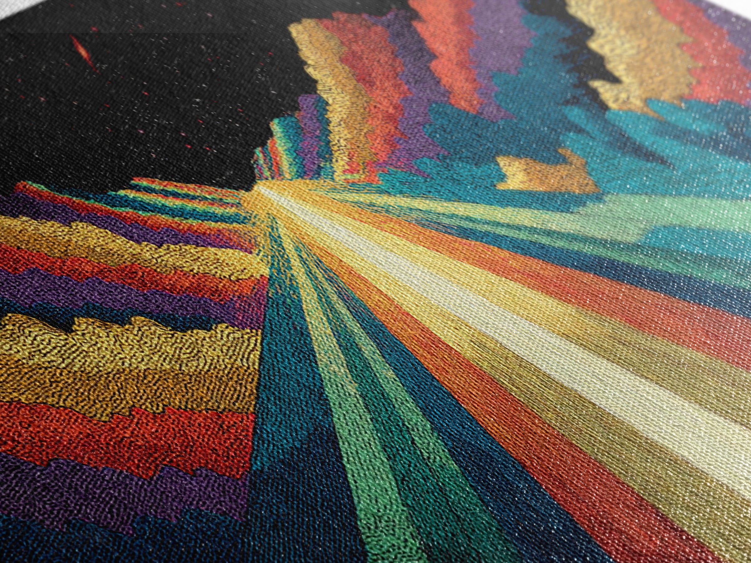 Cosmic Rainbow Mountain Road Canvas Print, Mid Century Modern Space Landscape Art, Retro Sci Fi Wall Decor, Colorful Poster