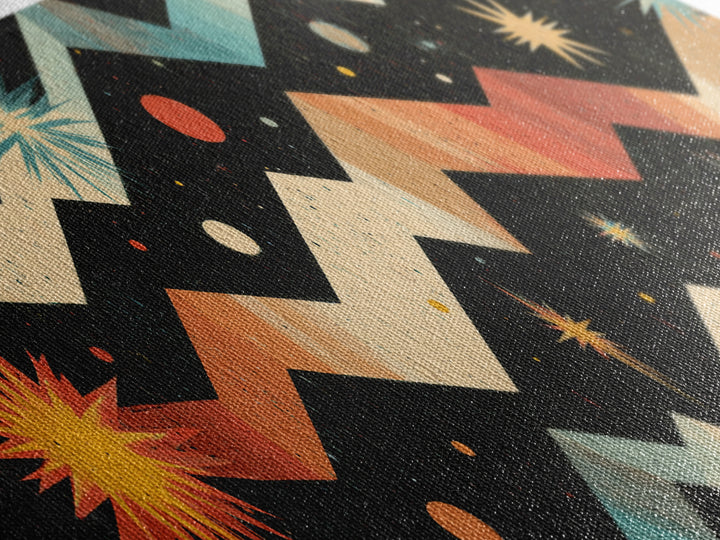 Starry Zigzag Space Abstract Canvas Print, Mid Century Modern Atomic Art, Retro Geometric Wall Decor, Colorful Cosmic Poster