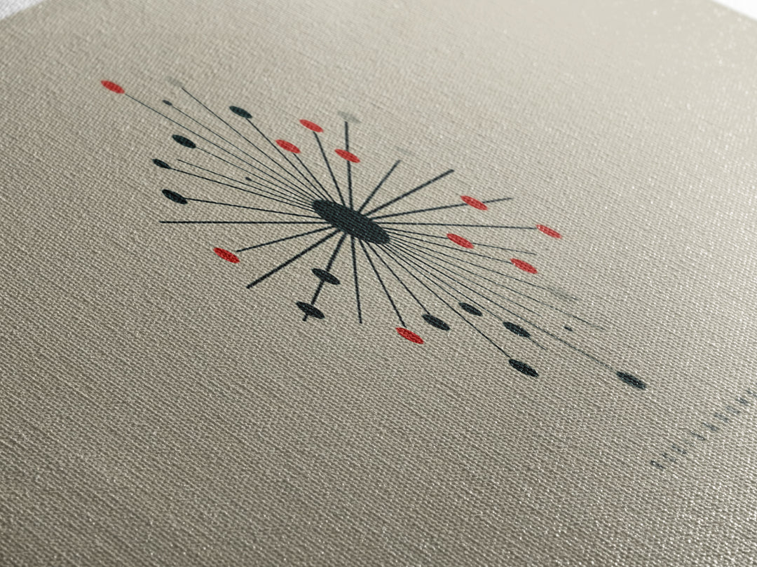 Minimal Atomic Starburst Wall Art, Midcentury Modern Print, Beige Black Red Geometric Poster, Retro Office Decor Gift For Home