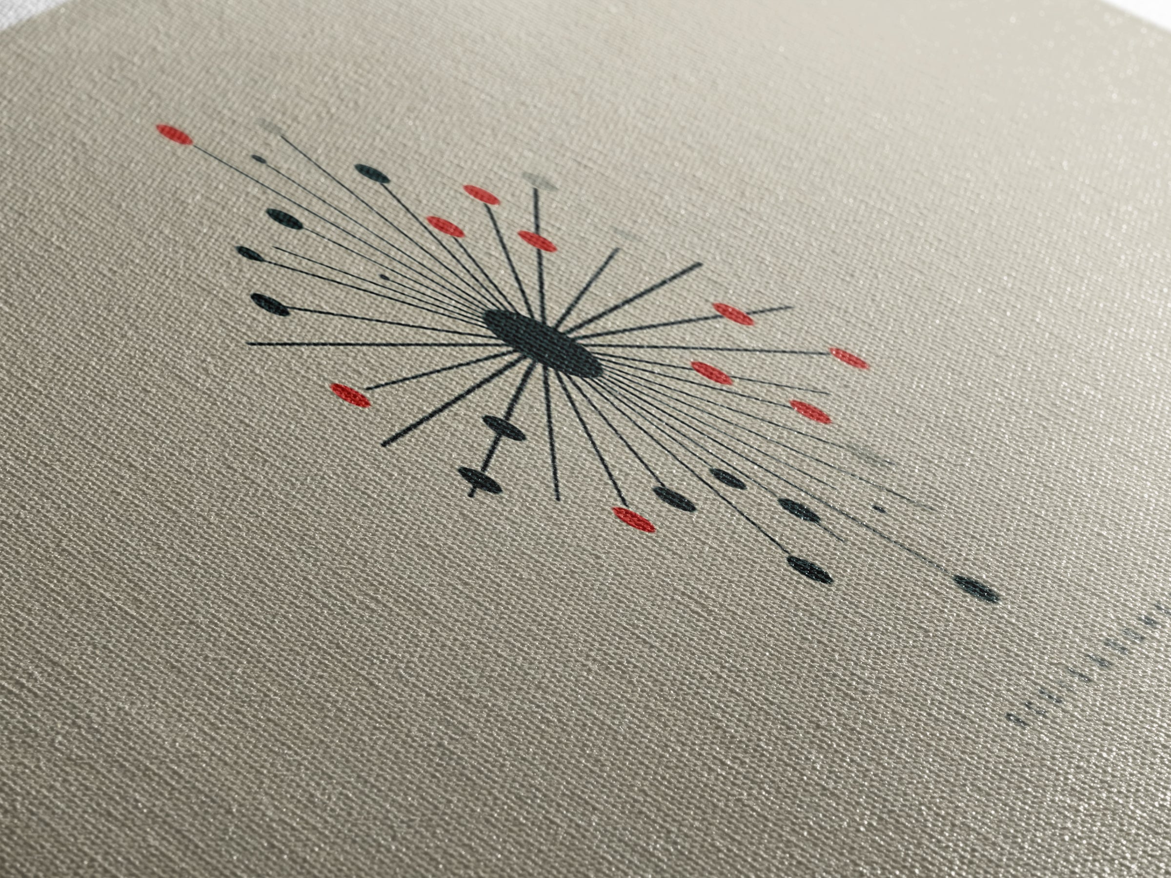 Minimal Atomic Starburst Wall Art, Midcentury Modern Print, Beige Black Red Geometric Poster, Retro Office Decor Gift For Home