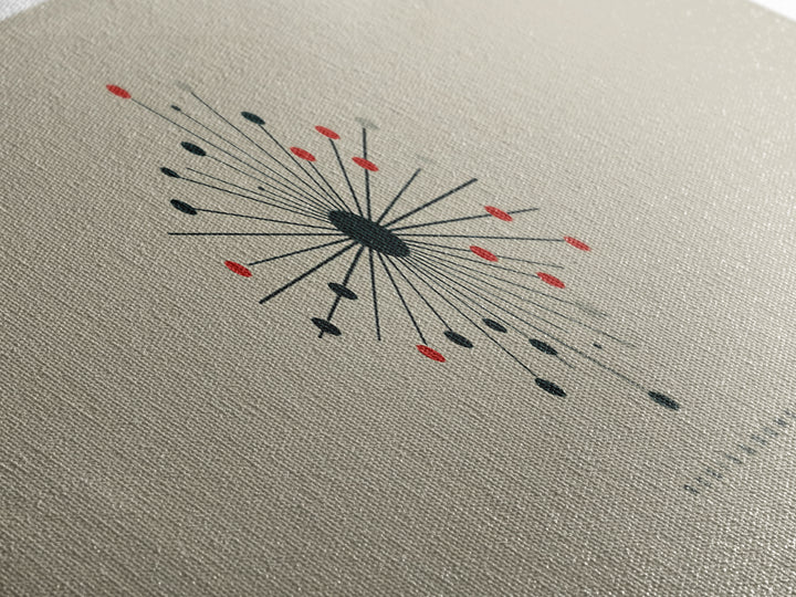 Minimal Atomic Starburst Wall Art, Midcentury Modern Print, Beige Black Red Geometric Poster, Retro Office Decor Gift For Home