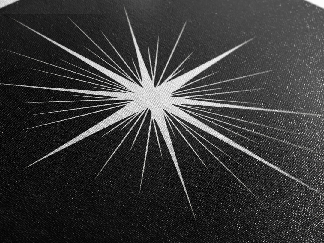 Sharp White Starburst Wall Art, Midcentury Atomic Art Print, Black Minimalist Modern Poster Decor, Geometric Canvas Print