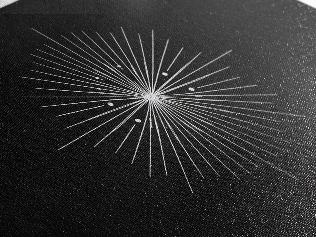 Radial Atomic Star Compass Wall Art, Black And White Midcentury Art Print, Minimalist Geometric Modern Decor, Canvas Print