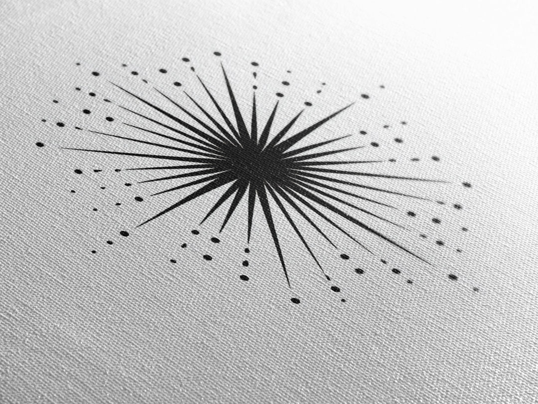 Black Radial Starburst Wall Art, Minimalist Modern Abstract Art Print, Geometric Dots Decor Poster, Midcentury Canvas Print