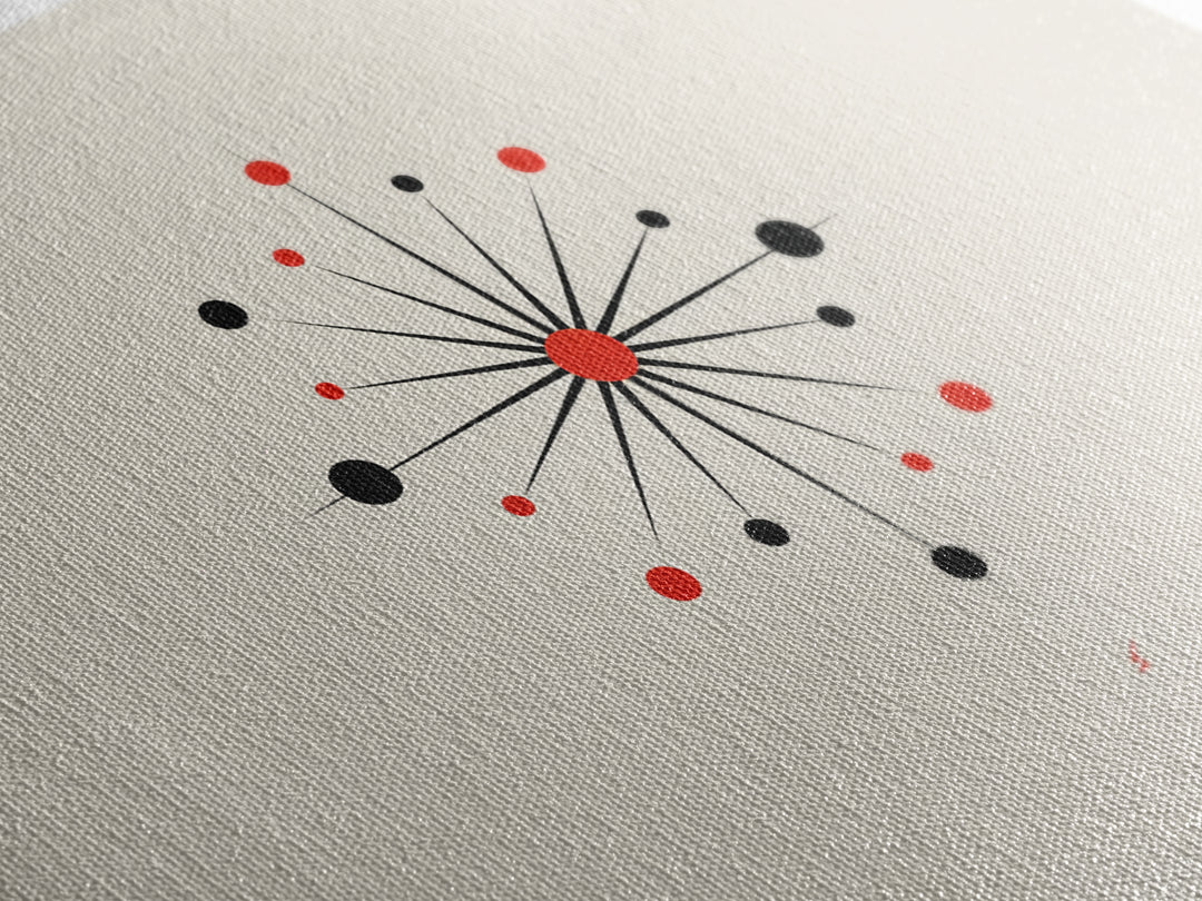 Red Black Atomic Starburst Wall Art, Midcentury Modern Art Print, Minimalist Geometric Poster, Retro MCM Wall Decor, Atomic Ranch Home Decor