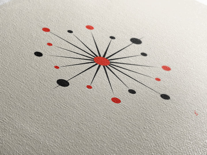 Red Black Atomic Starburst Wall Art, Midcentury Modern Art Print, Minimalist Geometric Poster, Retro MCM Wall Decor, Atomic Ranch Home Decor