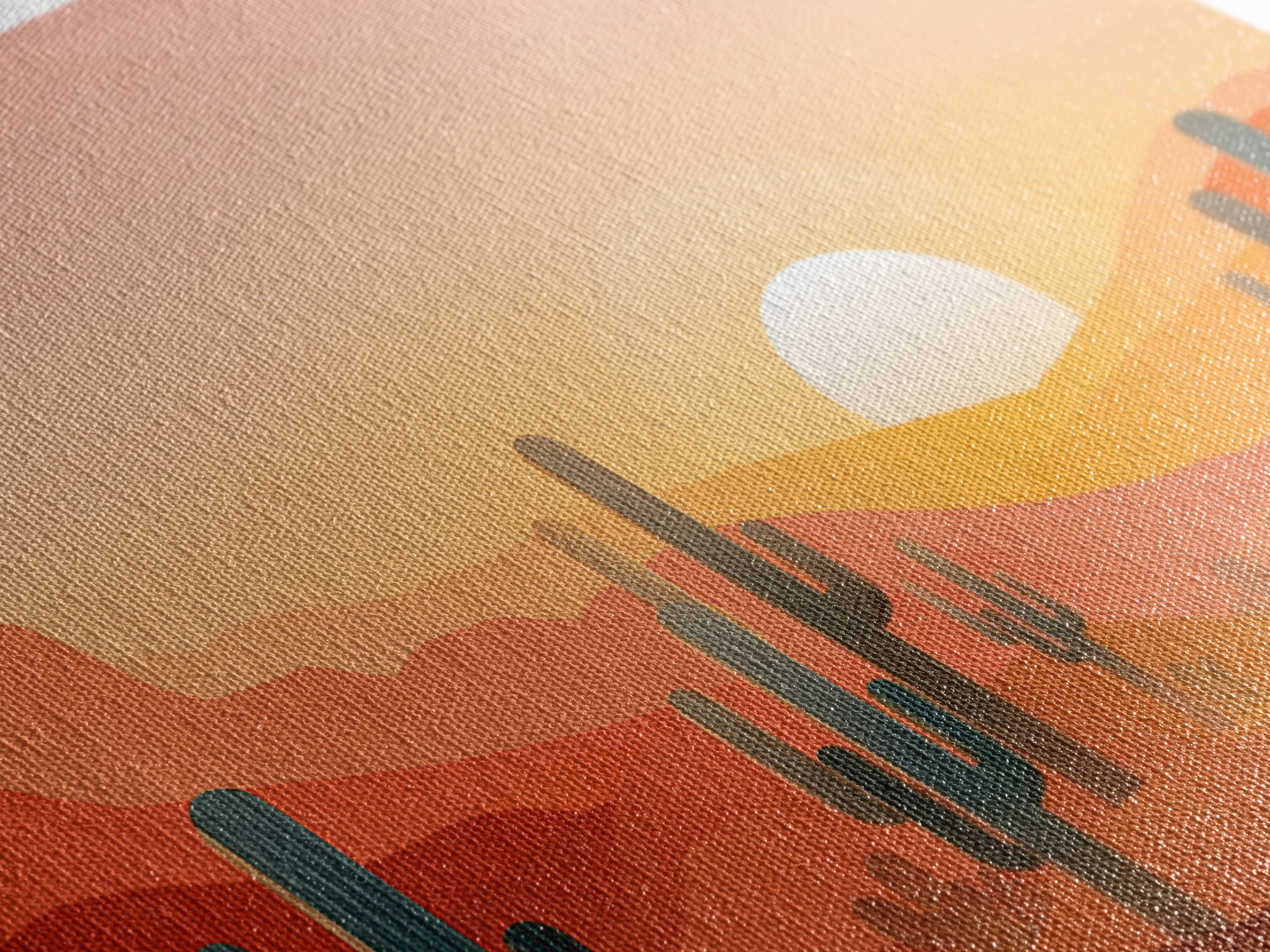 Golden Saguaro Desert Sunset Canvas Print, Midcentury Modern Wall Art, Warm Orange Southwestern Poster, Boho Home Decor, MCM Decor