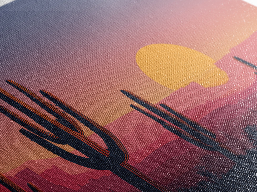 Purple Pink Saguaro Sunset Wall Art, Retro Desert Landscape Print, Midcentury Modern Poster, Colorful Southwestern Decor