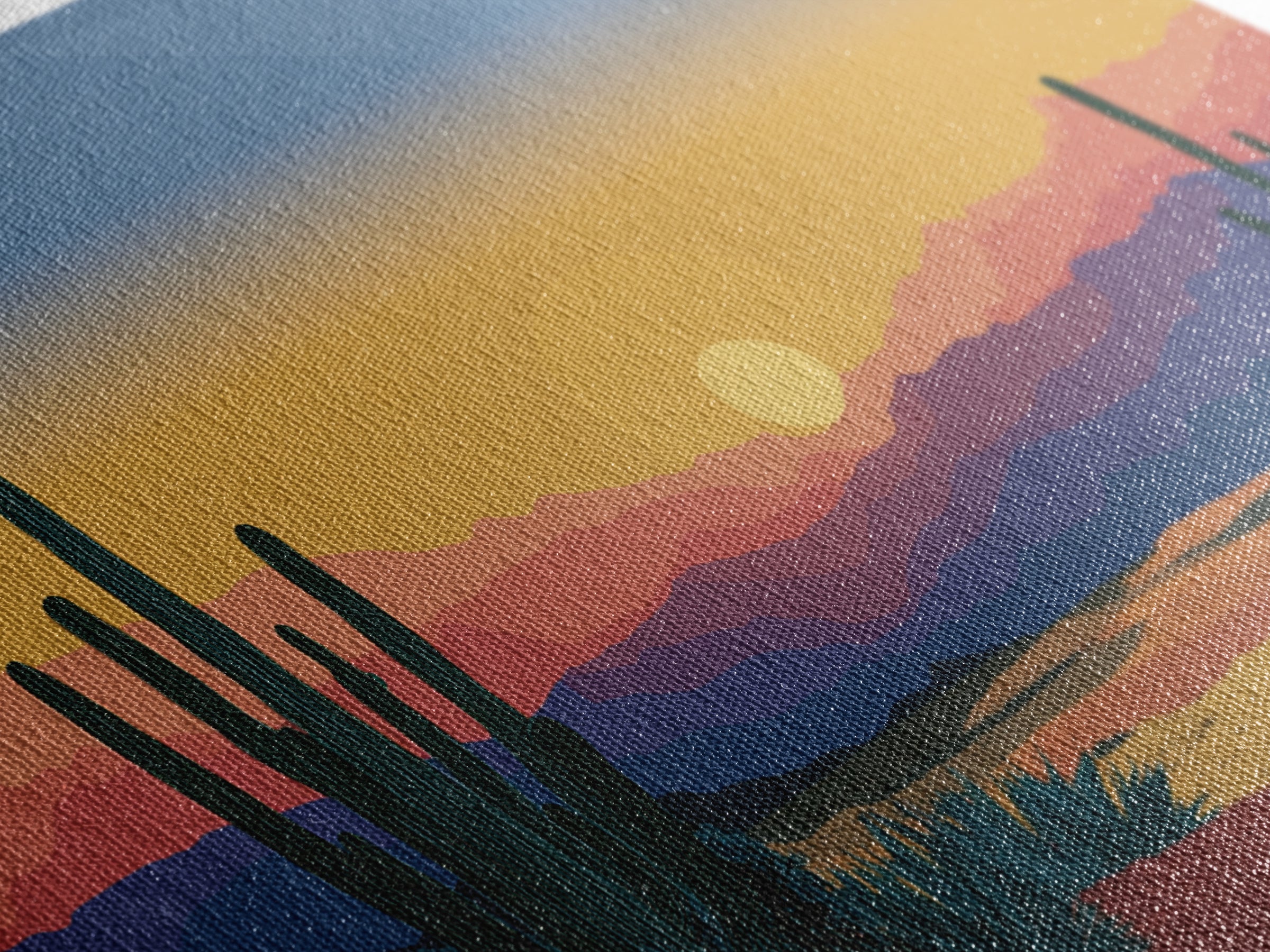 Blue Gold Desert Sunset Wall Art, Saguaro Cactus Landscape Print, Midcentury Modern Art Poster, Southwestern Home Decor, MCM Decor