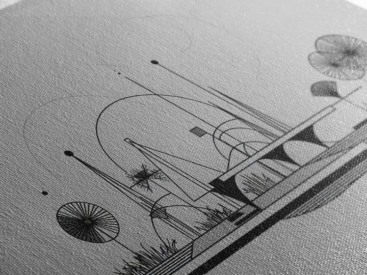 Black White Architectural Line Wall Art, Midcentury Modern Abstract Print, Atomic Ranch Landscape, Minimalist Home Decor