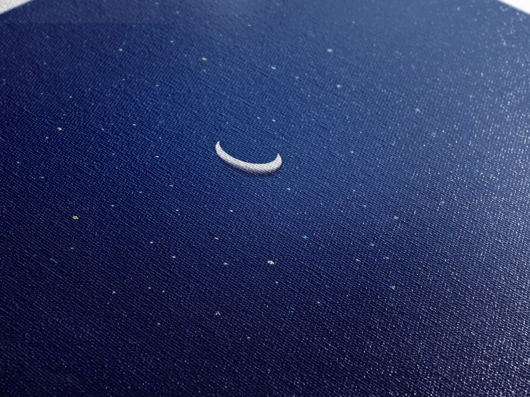 Minimal Crescent Moon Stars Wall Art, Deep Blue Night Sky Print, Modern Celestial Poster, Nursery Bedroom Wall Decor, Kids Room Decor