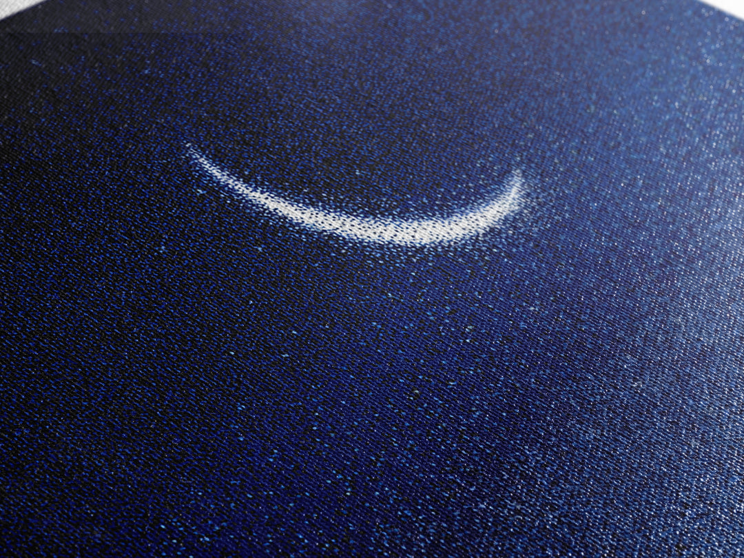 Glowing Crescent Moon Starry Sky Canvas Print, Blue Celestial Wall Art, Modern Night Poster, Minimalist Bedroom Decor, Nursery Decor