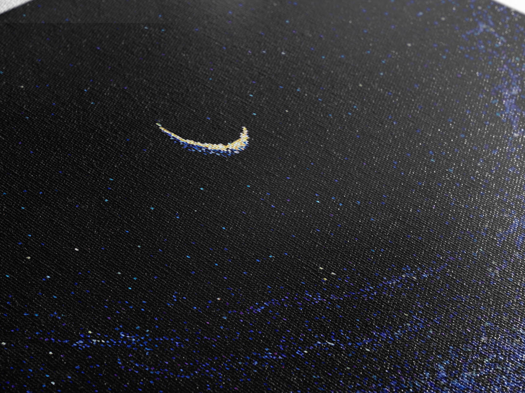 Crescent Moon Starry Night Wall Art, Pixel Sky Landscape, Blue Celestial Poster, Retro Modern Decor, Bedroom Print Gift Idea