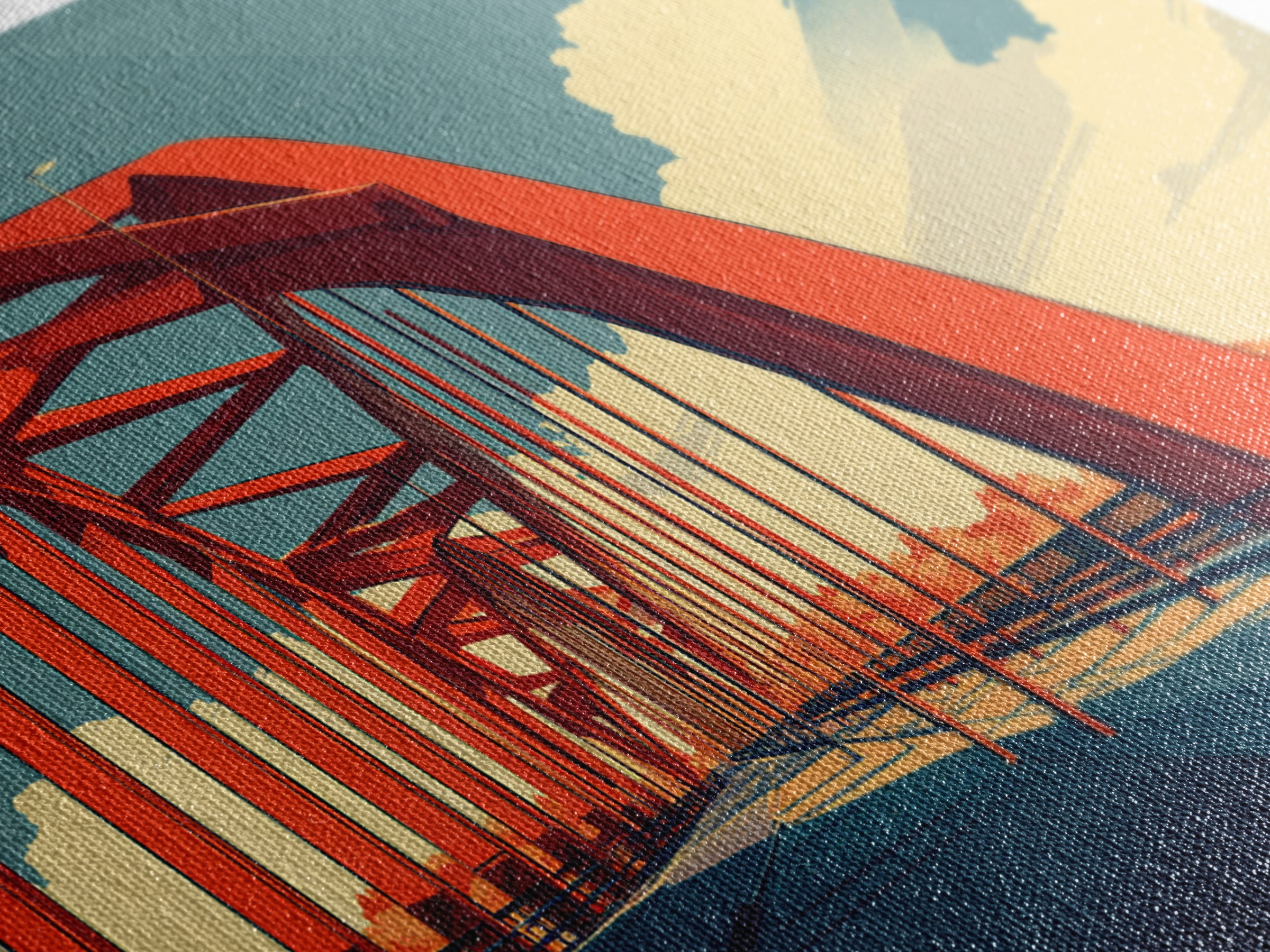 Red Steel Arch Bridge Canvas Print, Sunset Architecture Wall Art, Midcentury Modern Poster, Office Decor, Travel Print Gift