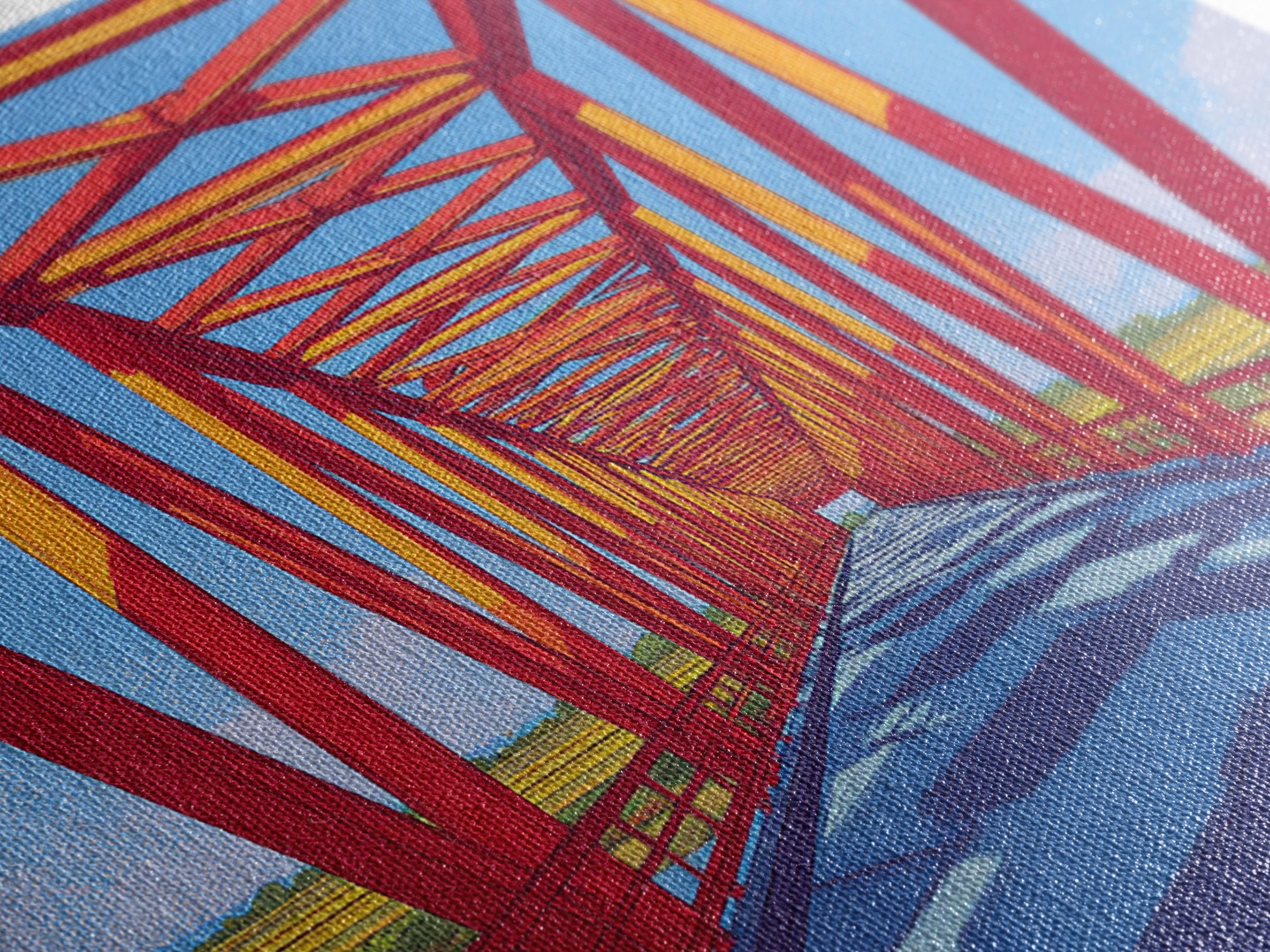 Red Truss Bridge Perspective Wall Art, Geometric Architecture Canvas Print, Bold Modern Decor, Office Poster, Travel Gift