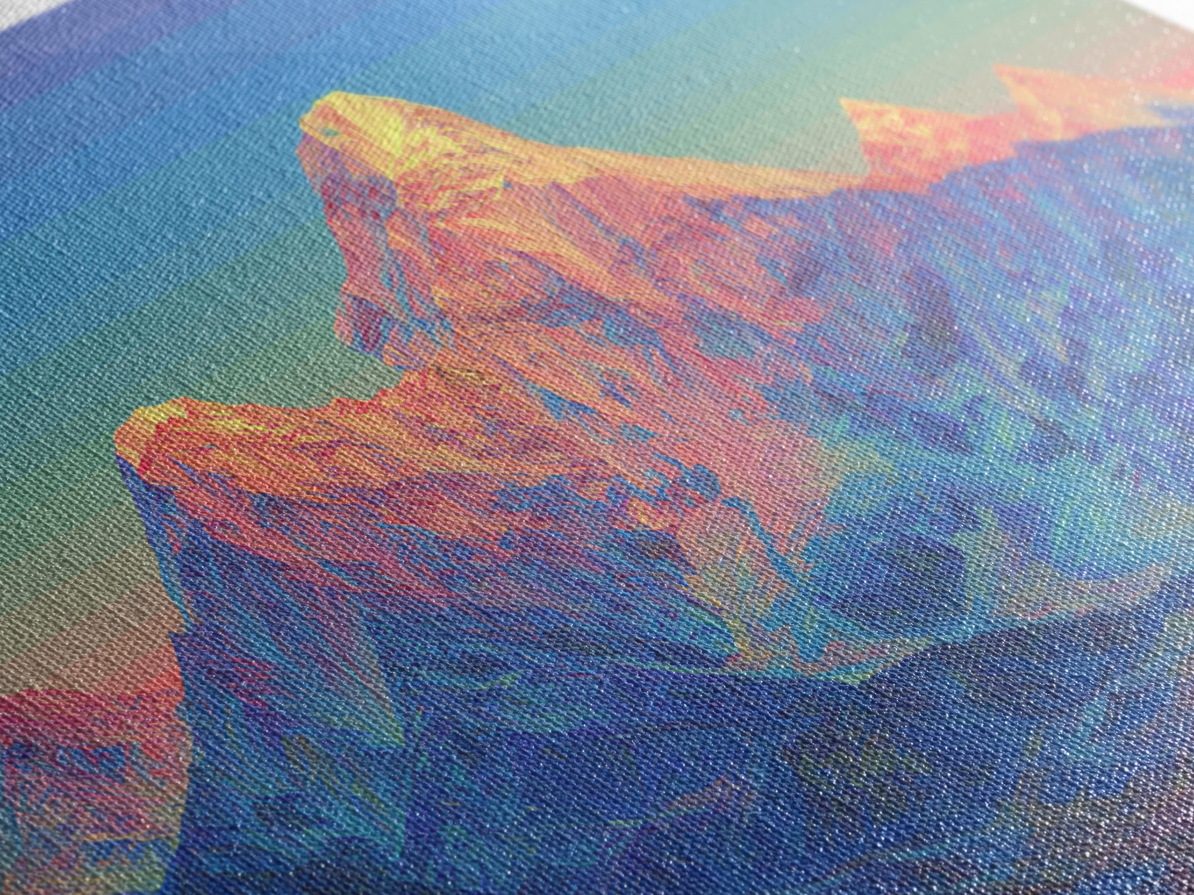 Pastel Himalayan Mountain Glow Canvas Print, Colorful Mid Century Modern Wall Art, Sunrise Landscape, Living Room Decor Print