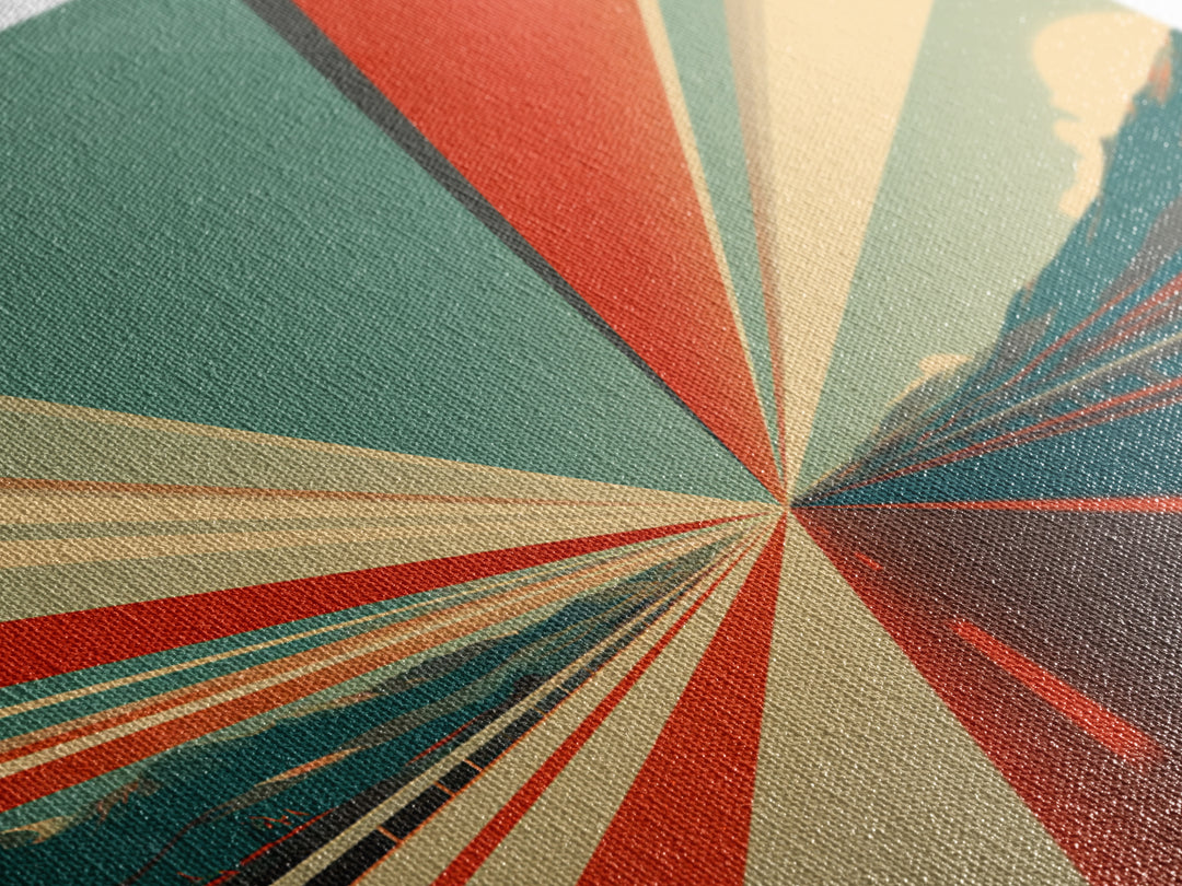Retro Red Teal Highway Rays Canvas Print, Midcentury Modern Wall Art, Desert Road Poster, Bold Geometric Office Decor Print