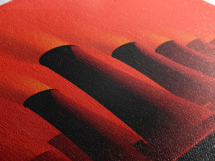 Red Nuclear Cooling Tower Silhouettes Canvas Print, Midcentury Modern Art, Retro Wall Art, Bold Orange Modern Home Decor