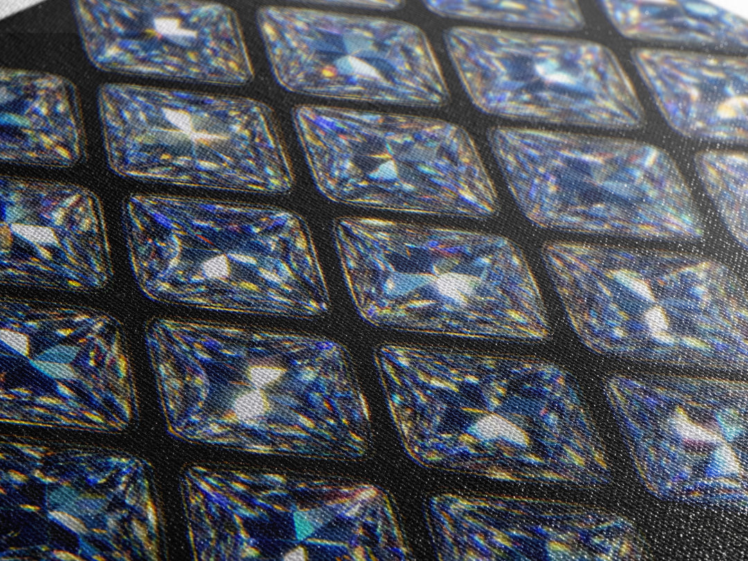 Blue Square Diamond Grid Canvas Print, Sparkling Geometric Wall Art, Modern Glam Decor, Black Luxury Poster, Gift For Her