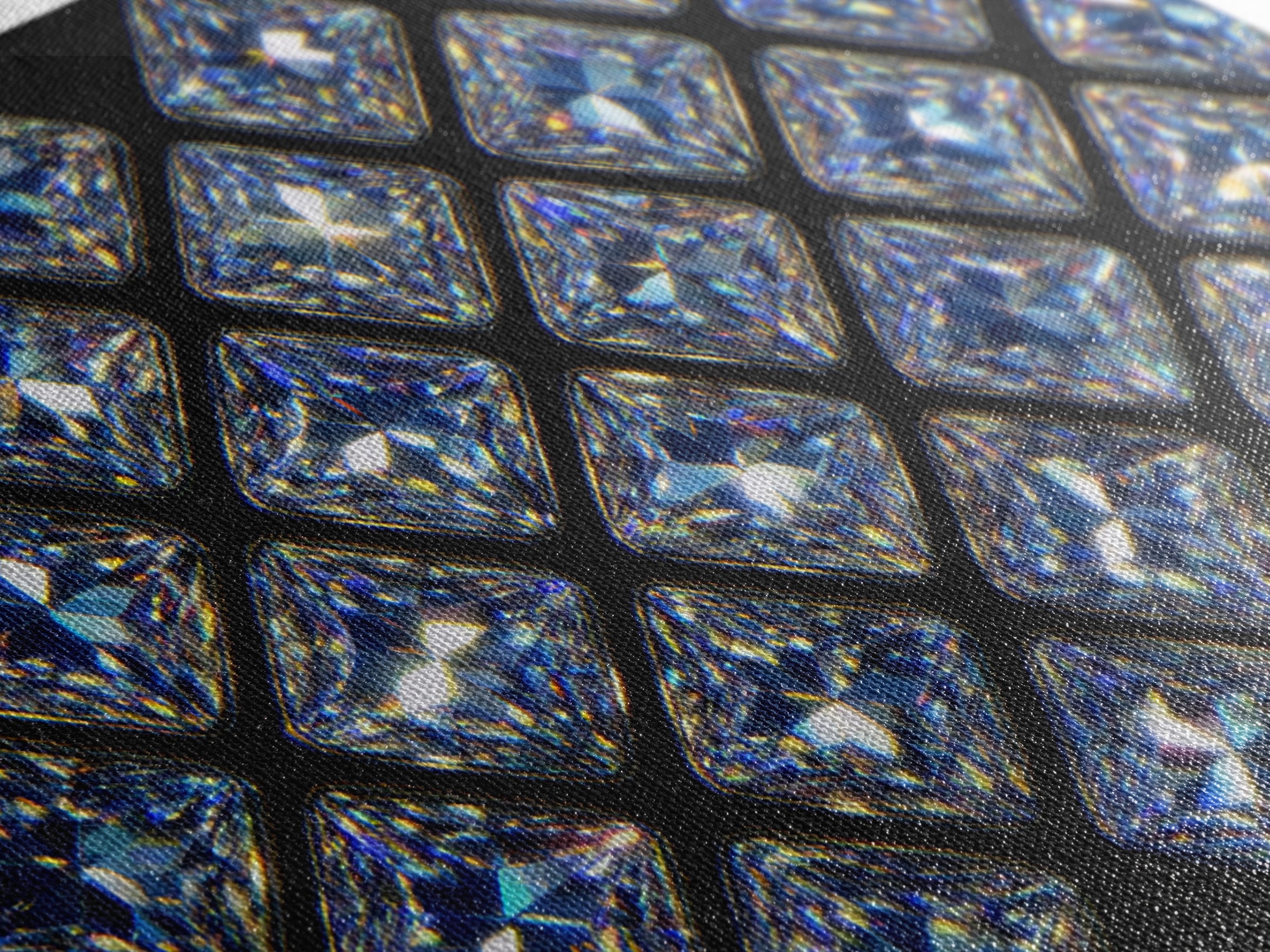 Blue Square Diamond Grid Canvas Print, Sparkling Geometric Wall Art, Modern Glam Decor, Black Luxury Poster, Gift For Her