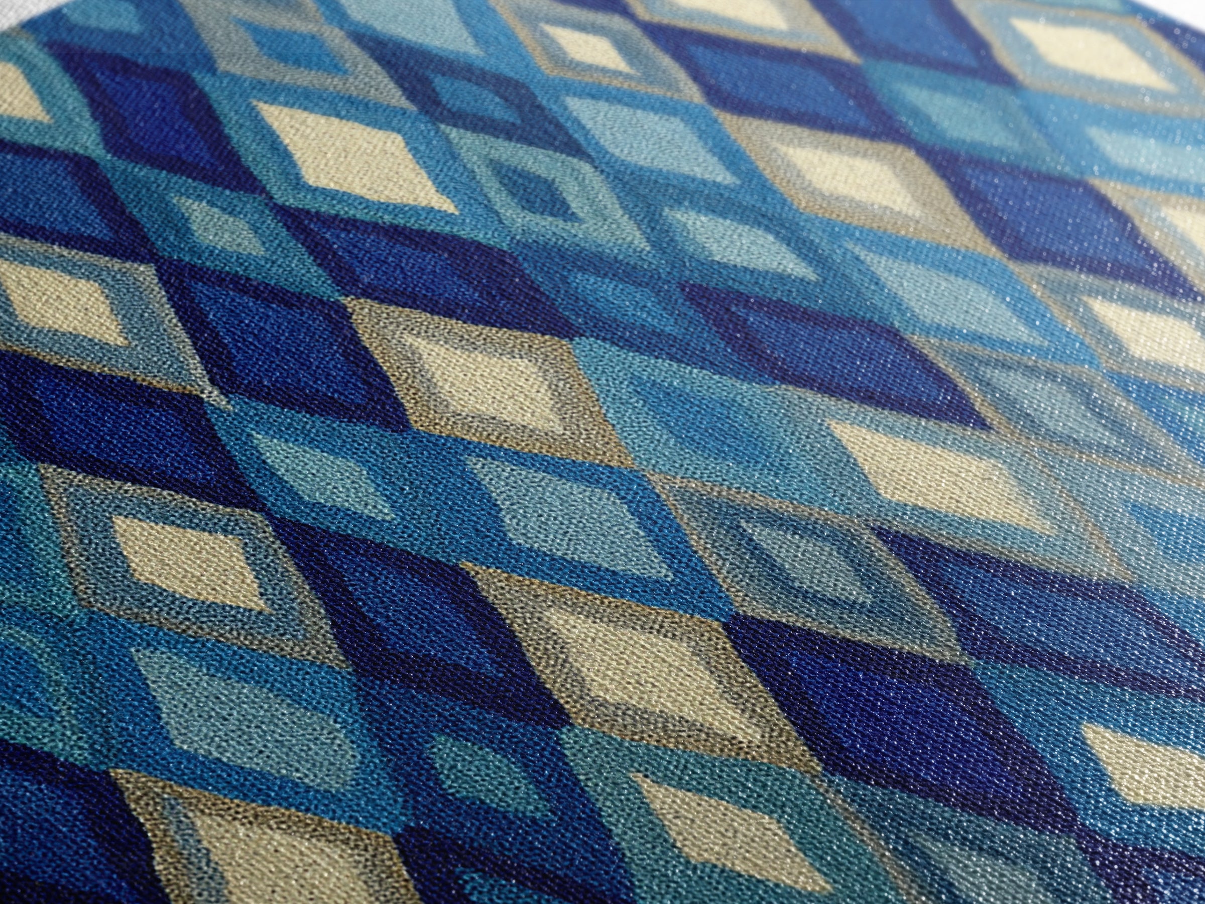 Blue Diamond Textile Pattern Wall Art, Geometric Modern Decor, Scandinavian Canvas Print, Coastal Abstract Poster For Home