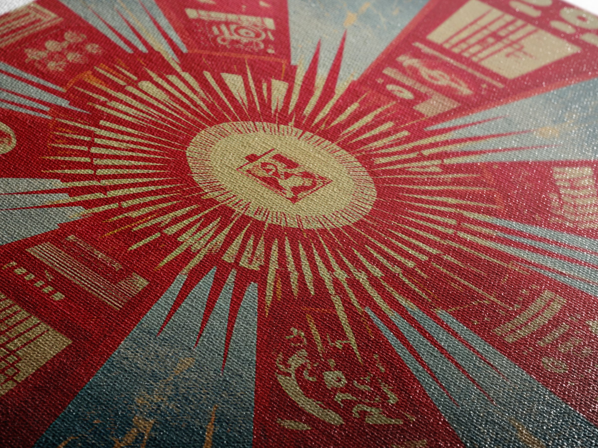 Radial Soviet Science Panels And Red Star Wall Art, Retro Futurist Propaganda Poster, Modern Geometric Canvas Print Decor
