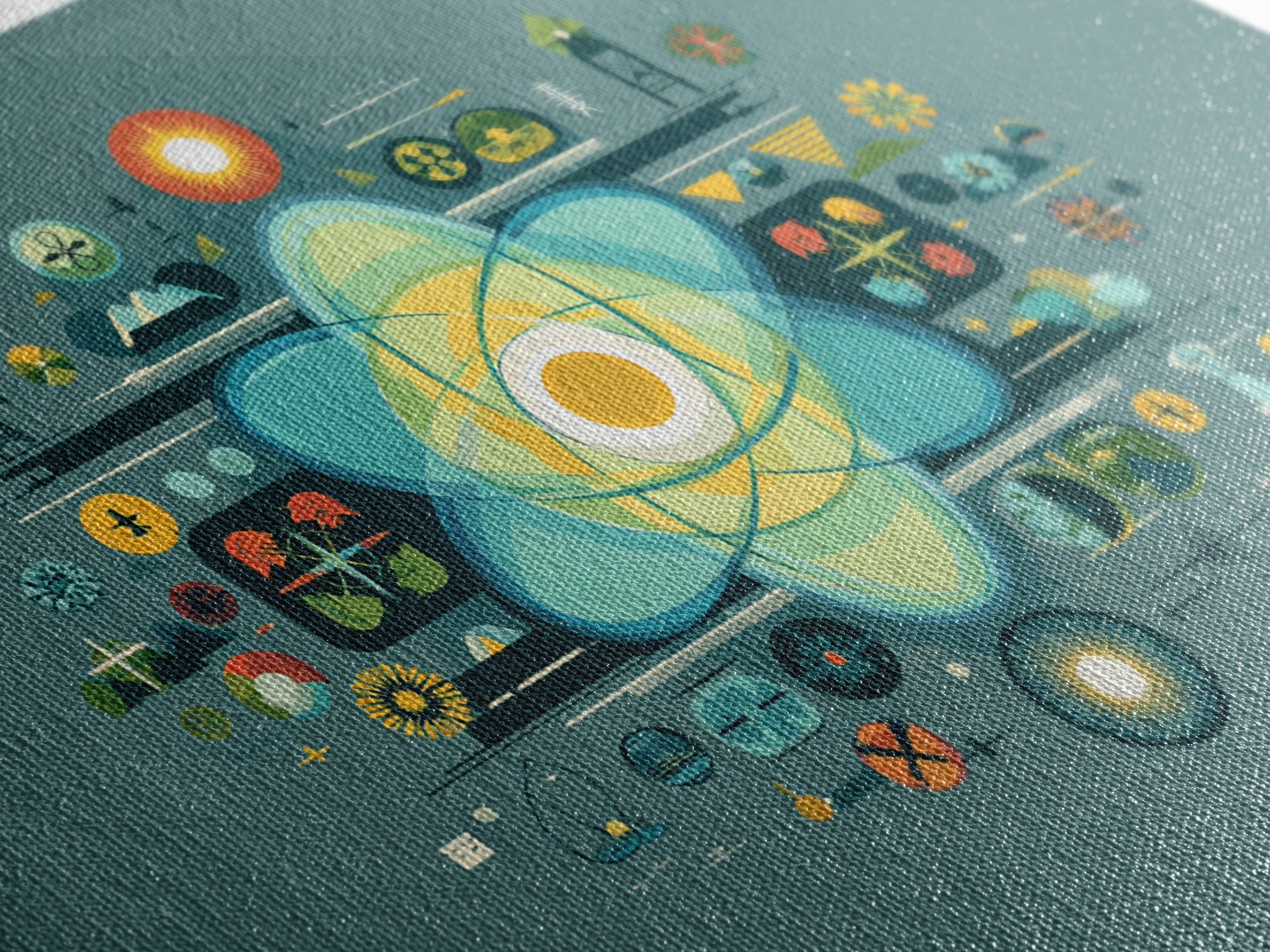 Teal Atomic Diagram Wall Art, Midcentury Modern Science Poster, Geometric Abstract Print, Retro MCM Home Office Decor Gift