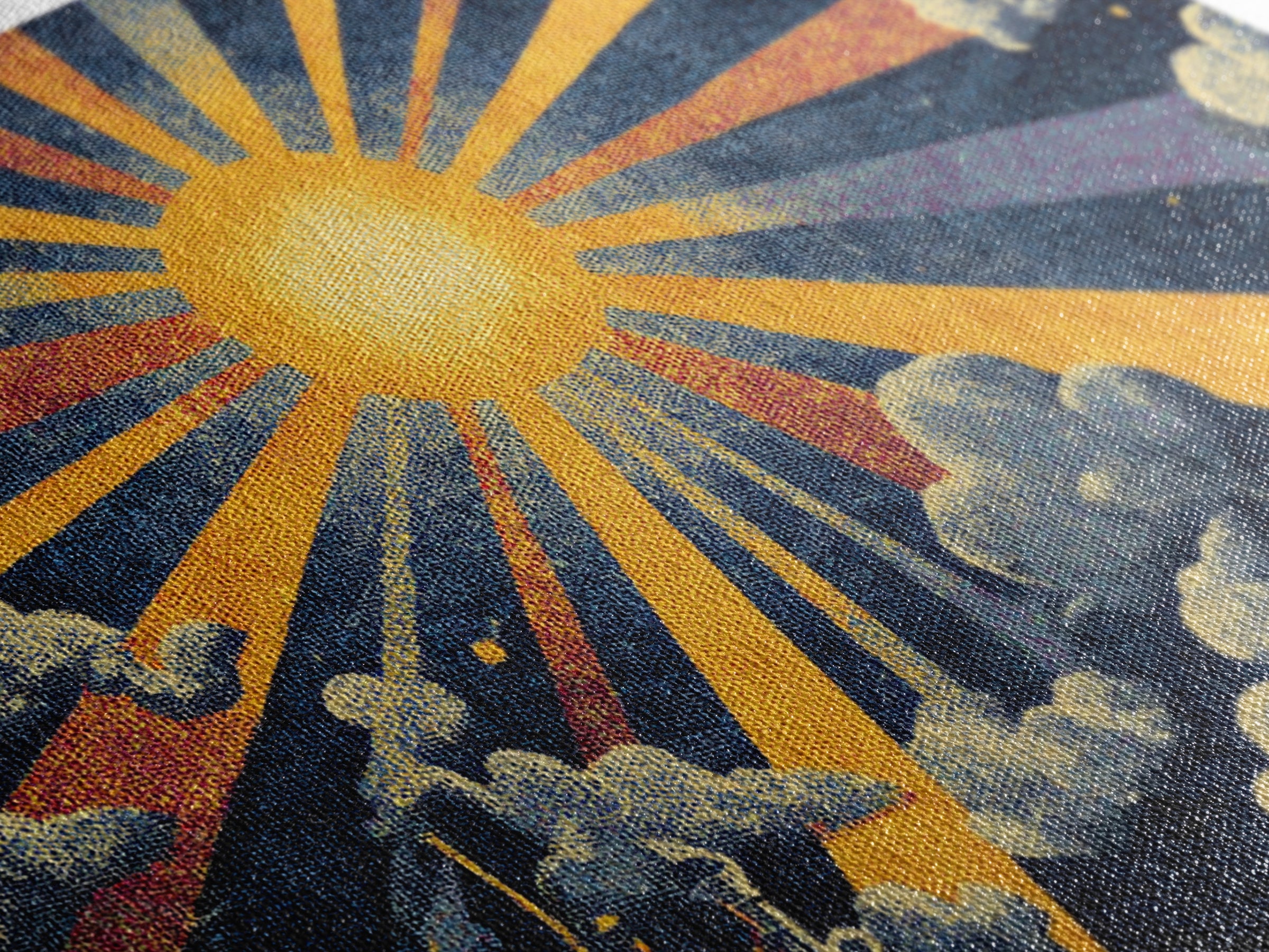 Golden Sunburst Cloud Wall Art, Retro Art Deco Poster, Midcentury Modern Home Decor, Atomic Celestial Canvas Print Gift Idea
