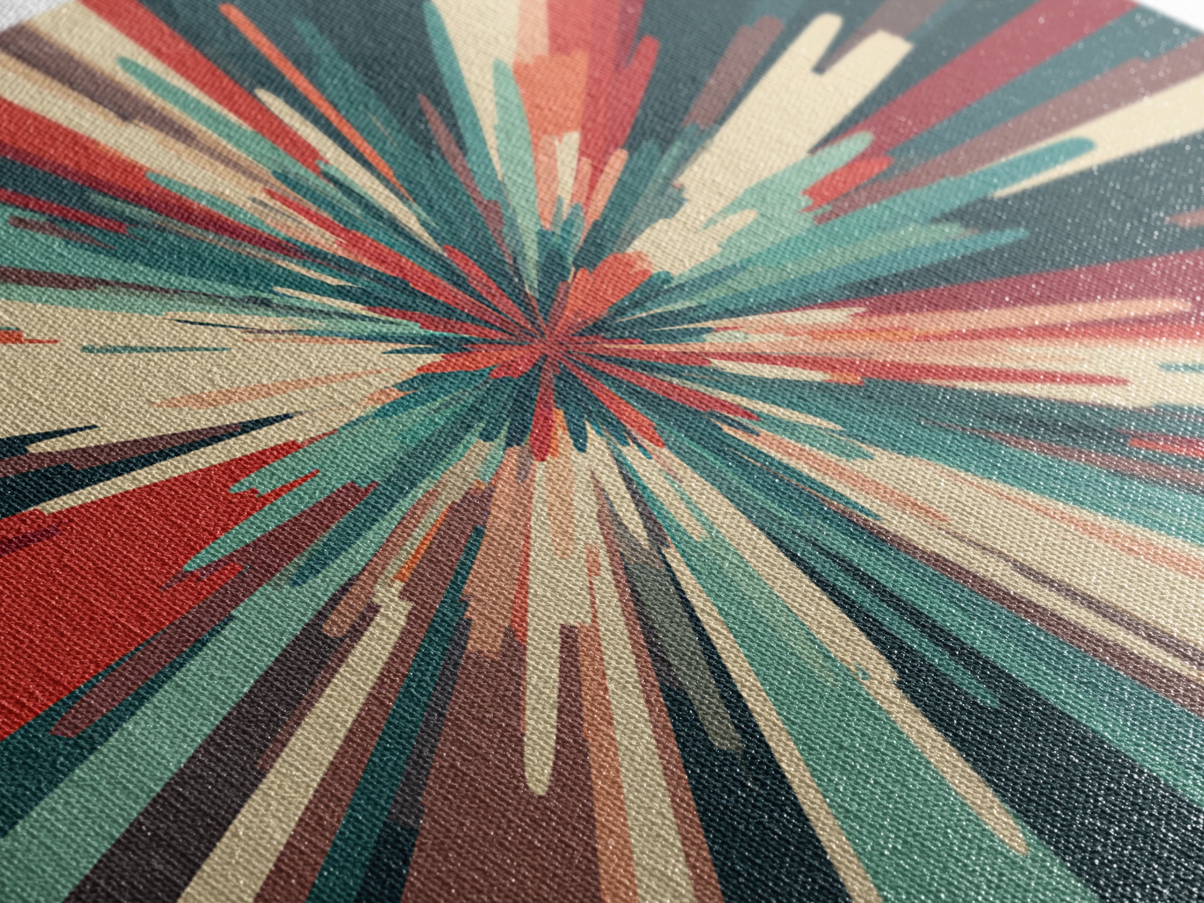 Teal Red Abstract Burst Wall Art, Midcentury Modern Geometric Print, Retro Colorblock Decor, Bold MCM Office And Living Room Poster
