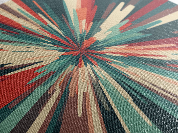 Teal Red Abstract Burst Wall Art, Midcentury Modern Geometric Print, Retro Colorblock Decor, Bold MCM Office And Living Room Poster