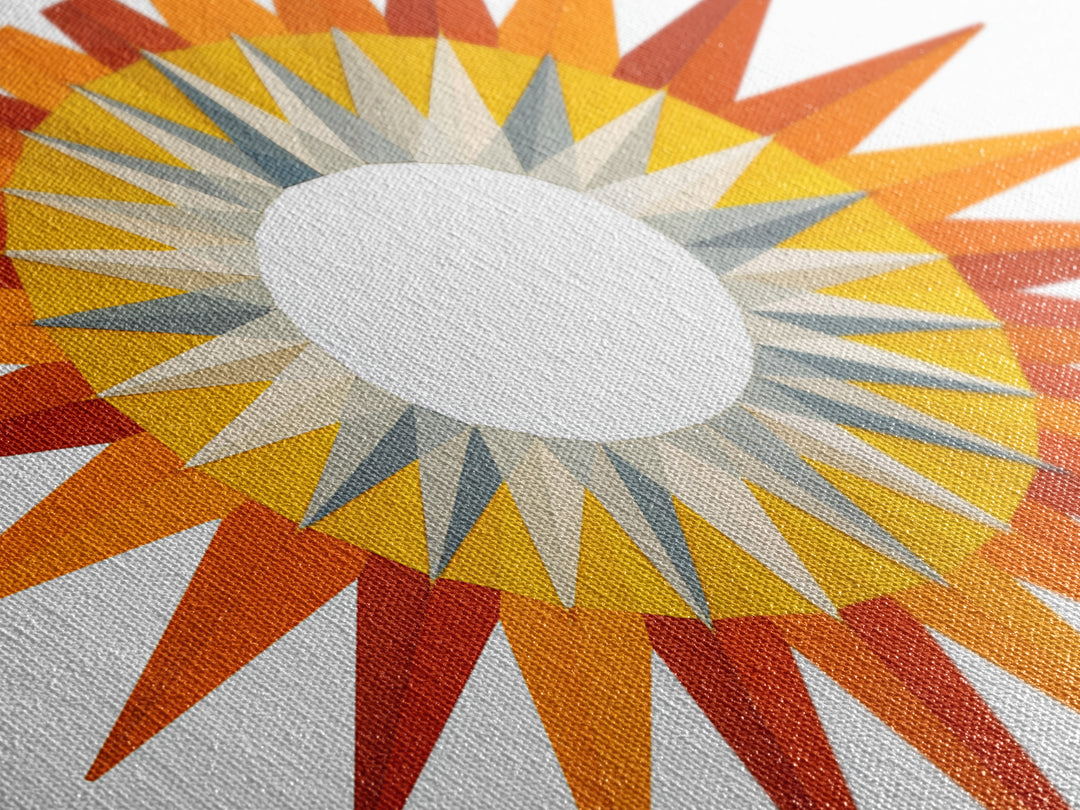 Orange Geometric Sunburst Wall Art, Midcentury Modern Art Print, Atomic Circle Poster, Yellow Retro Decor For Living Room