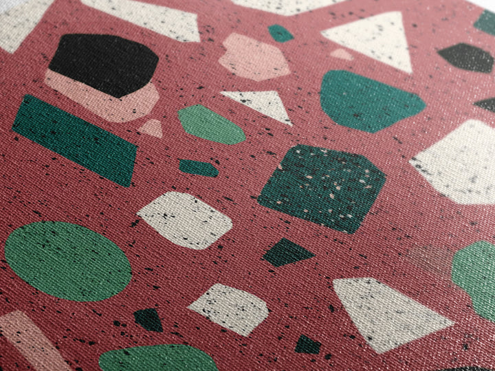 Rose Green Terrazzo Abstract Wall Art, Midcentury Modern Print, MCM Retro Geometric Pattern Home Decor, Framed Canvas Print