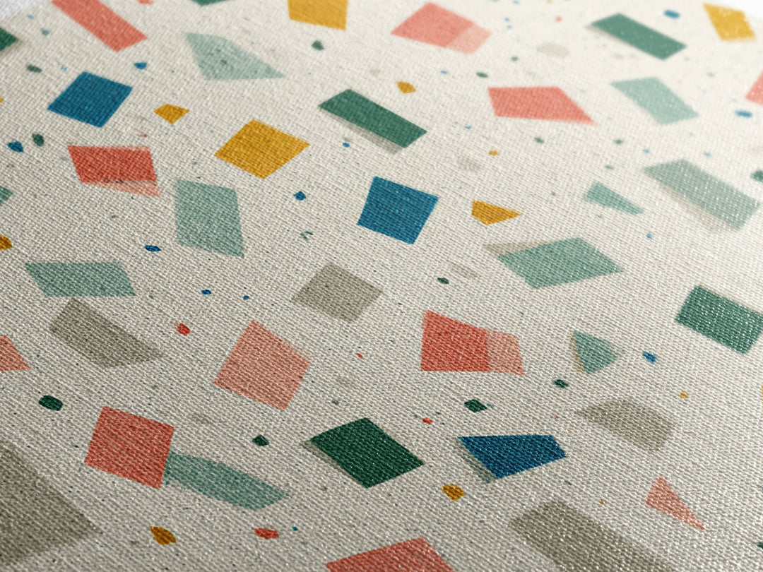 Confetti Geometric Shapes Wall Art, Midcentury Modern Art Print, Retro Colorblock Pattern, MCM Office Decor Canvas Print