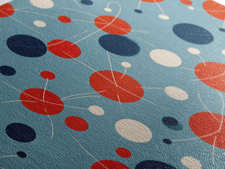 Blue Red Atomic Circles Wall Art, Midcentury Modern Art Print, Retro Space Age Pattern, MCM Living Room Canvas Print Decor