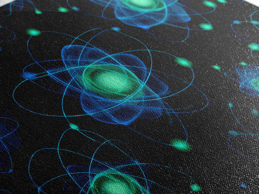 Glowing Blue Green Atomic Orbit Pattern Wall Art, Mid Century Modern Decor, Retro Sci Fi Poster, MCM Wall Decor, Geometric Art Print
