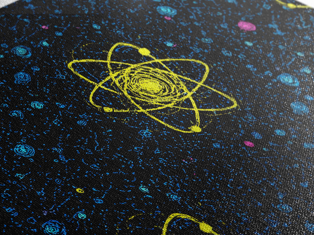 Yellow Atom Starfield Pattern Wall Art, Mid Century Modern Decor, Retro Space Poster, Atomic Art Print, Cosmic Sci Fi Wall Decor