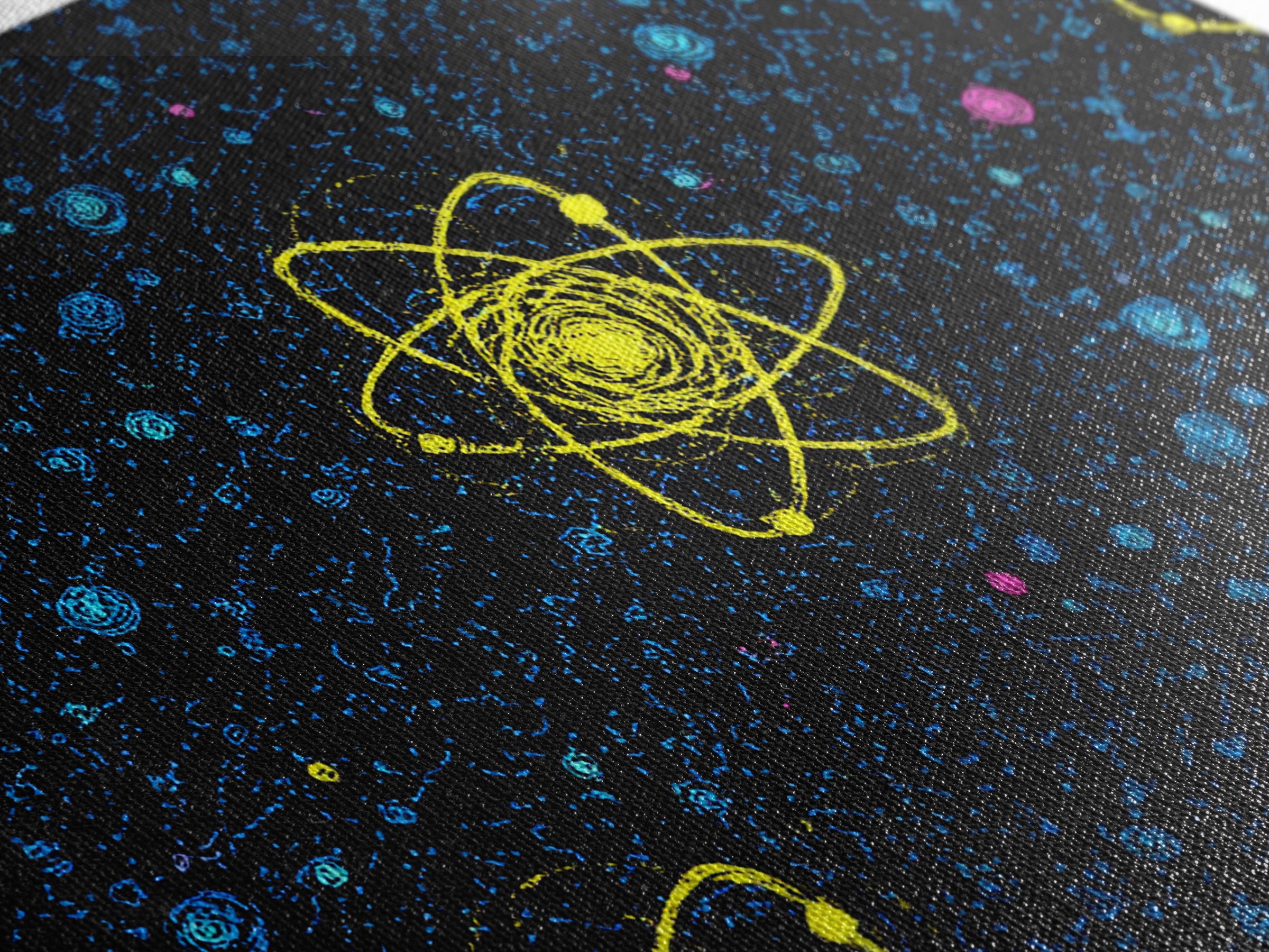 Yellow Atom Starfield Pattern Wall Art, Mid Century Modern Decor, Retro Space Poster, Atomic Art Print, Cosmic Sci Fi Wall Decor