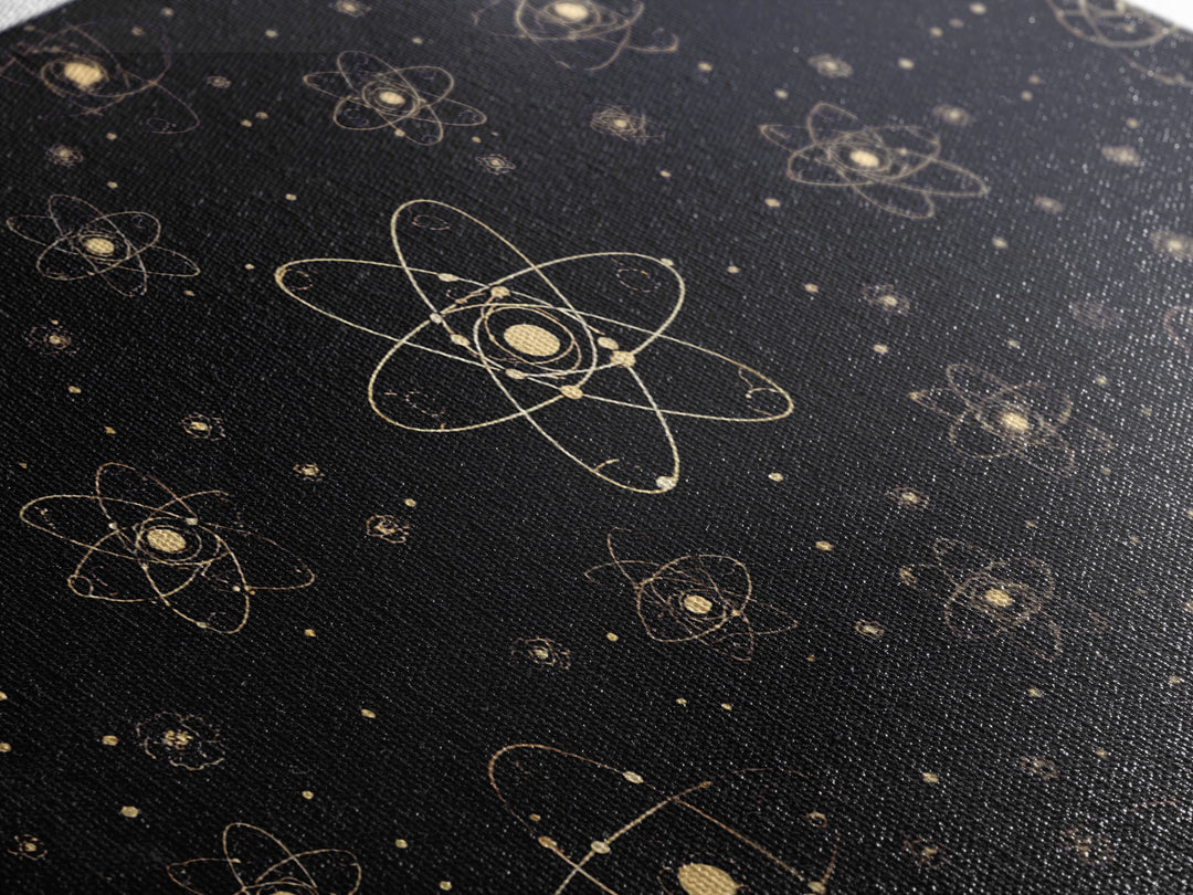 Gold Atomic Constellation Pattern Wall Art, Mid Century Modern Decor, Navy Space Poster, Retro Science Print, Geometric Wall Decor