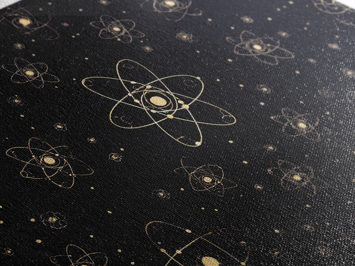 Gold Atomic Constellation Pattern Wall Art, Mid Century Modern Decor, Navy Space Poster, Retro Science Print, Geometric Wall Decor