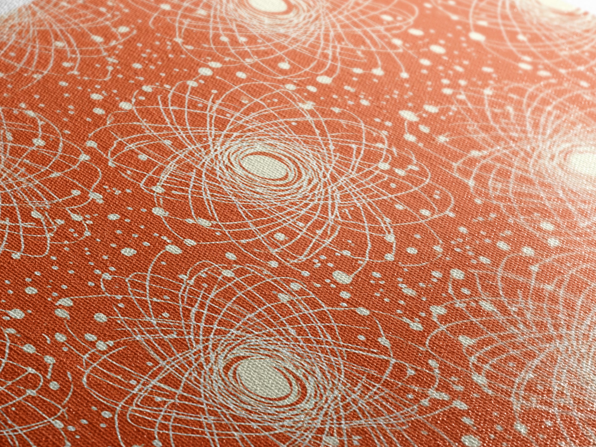 Orange White Atomic Orbit Pattern Canvas Print, Mid Century Modern Decor, Retro Science Poster, Geometric Wall Art, MCM Home Decor