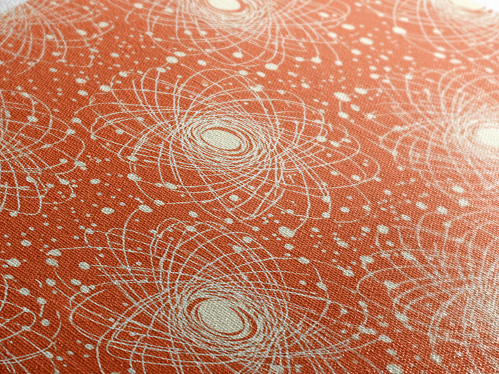 Orange White Atomic Orbit Pattern Canvas Print, Mid Century Modern Decor, Retro Science Poster, Geometric Wall Art, MCM Home Decor