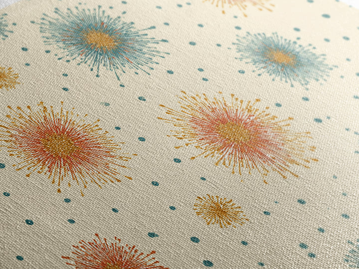 Teal Orange Starburst Pattern Wall Art, Mid Century Modern Decor, Retro Atomic Poster, Cream Wall Decor, MCM Geometric Art Print