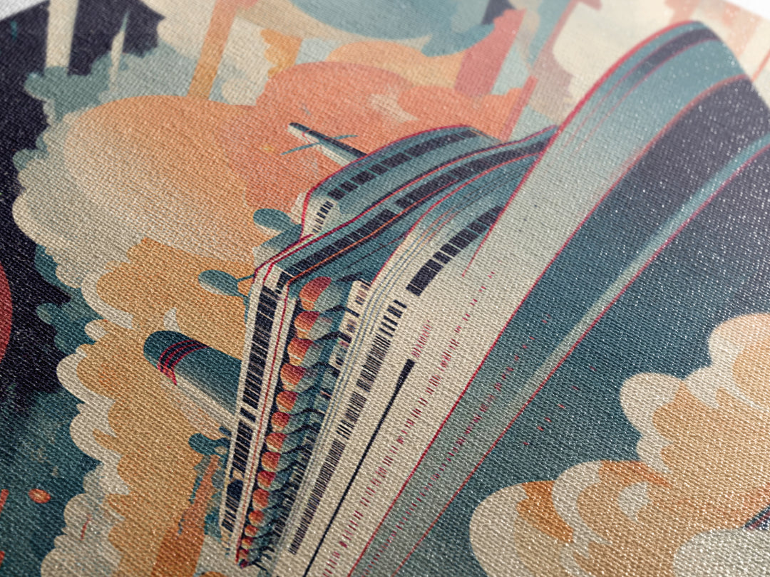 Space Cruise Ship With Planets Wall Art, Retro Sci Fi Poster, Mid Century Modern Decor, Celestial Travel Print, Cosmic Art